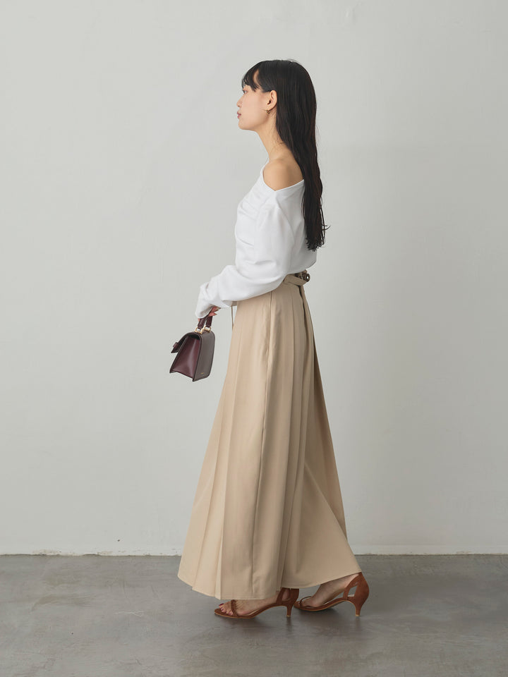 【SET】【Essential】2wayショルダードレープカットトップス+【Essential】ベルト付きサイドタックスカート(2set)