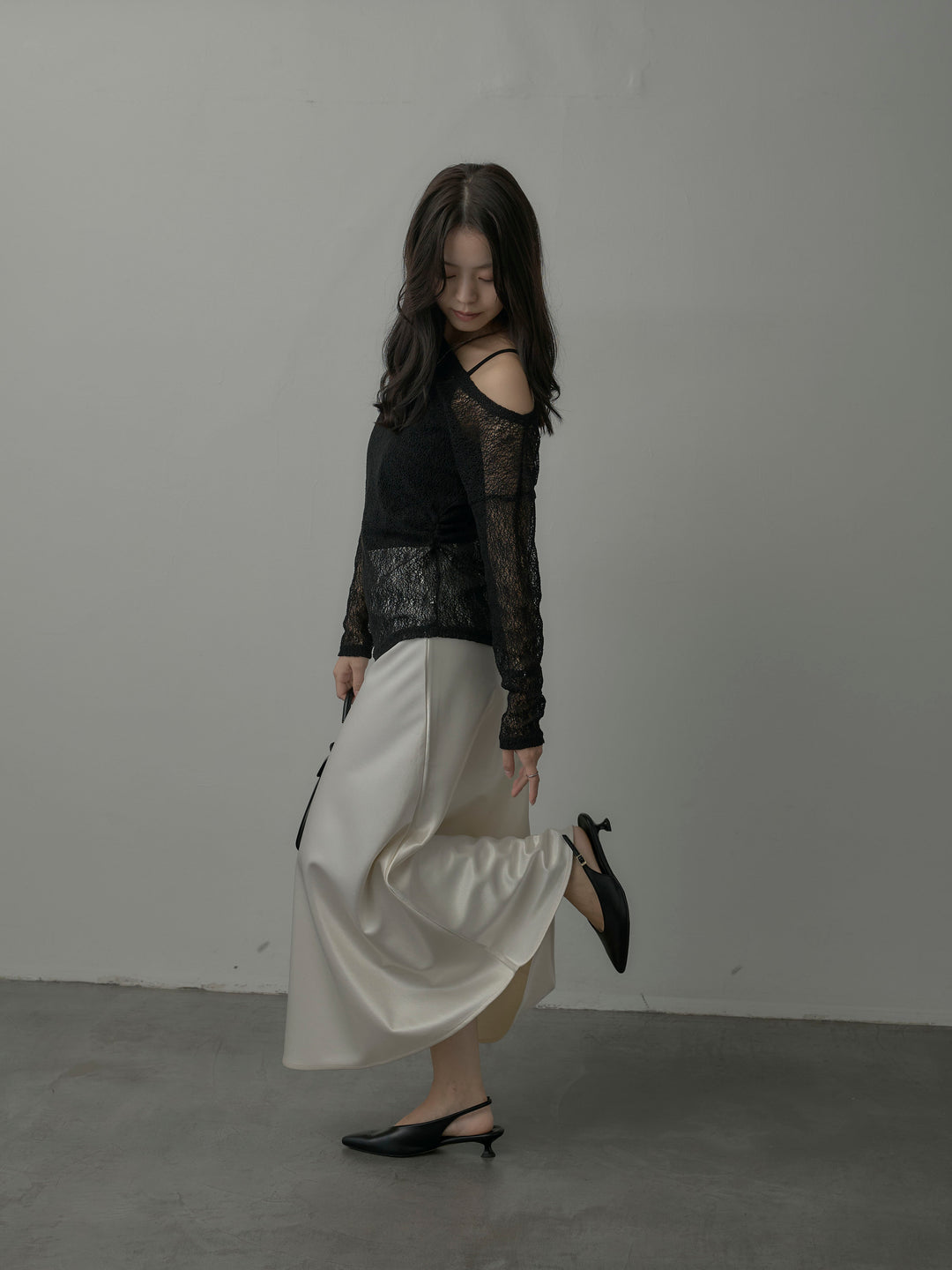 【SET】マフラー付き2WAYケープコート+【インナー付き】シアーレーストップス+ヘビーサテンAラインスカート(3set)