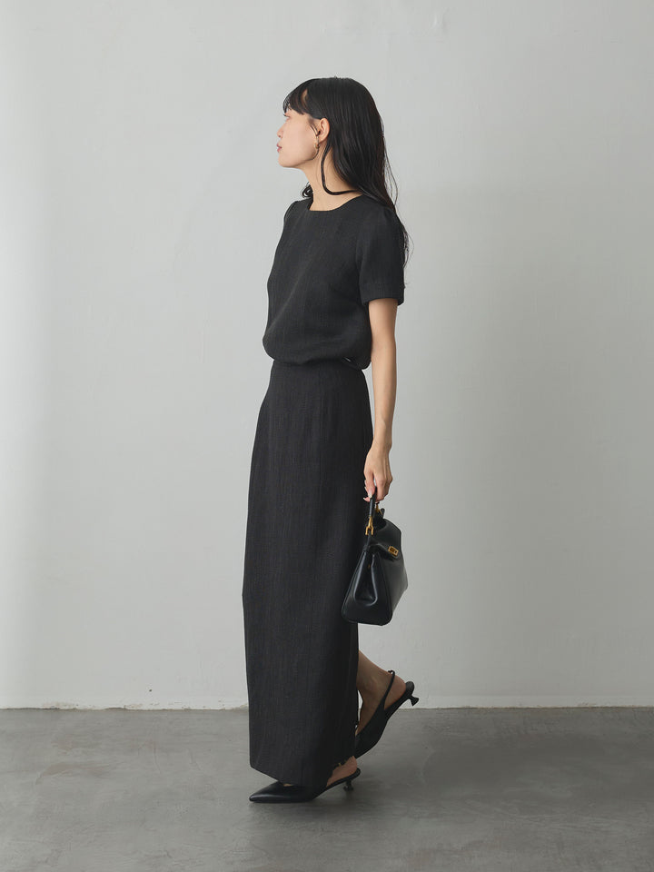 【SET】【Essential】ツイードハーフスリーブトップス+【Essential】ツイードペンシルスカート(2set)