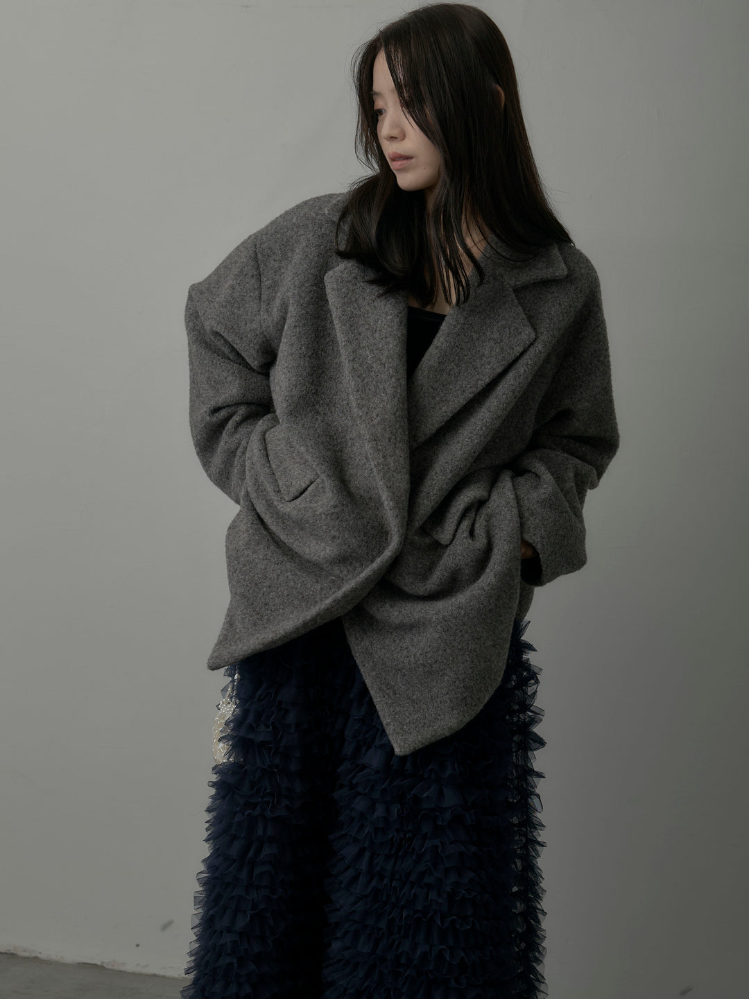 【SET】【Essential】オーバーサイズジャケットコート+ドラマチックフリルチュールスカート(2set)