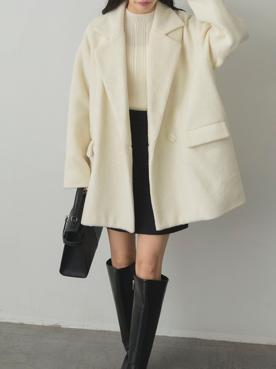 【SET】【Essential】オーバーサイズジャケットコート+【Essential】ウールタッチミニスカート(2set)