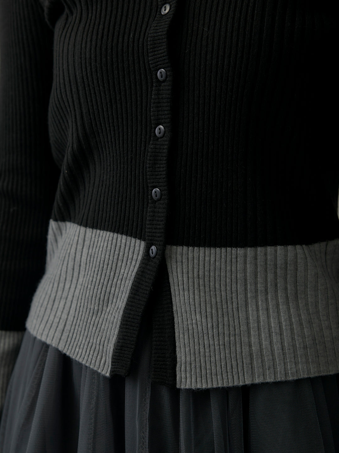 バイカラーリブニットポロトップス