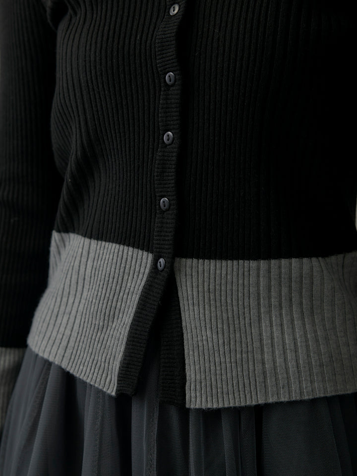 バイカラーリブニットポロトップス