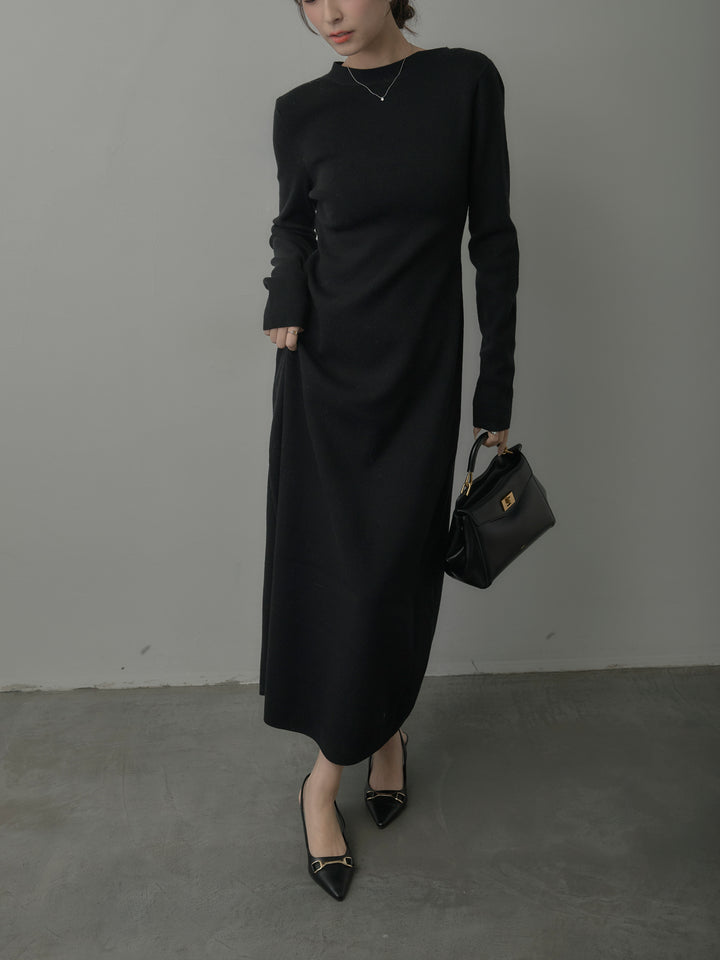 バックリボンニットロングワンピース