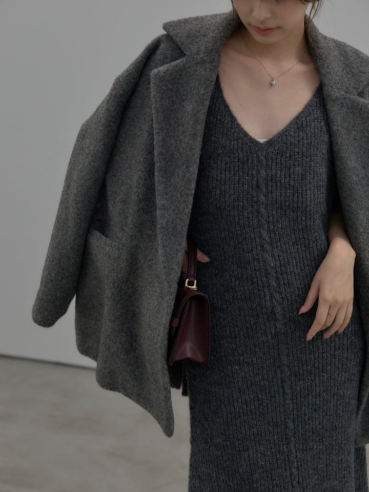 【SET】【Essential】オーバーサイズジャケットコート+リュクスリブニットロングドレス(2set)