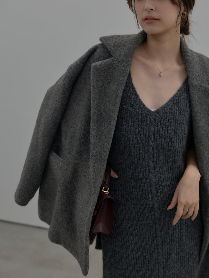 【SET】【Essential】オーバーサイズジャケットコート+リュクスリブニットロングドレス(2set)