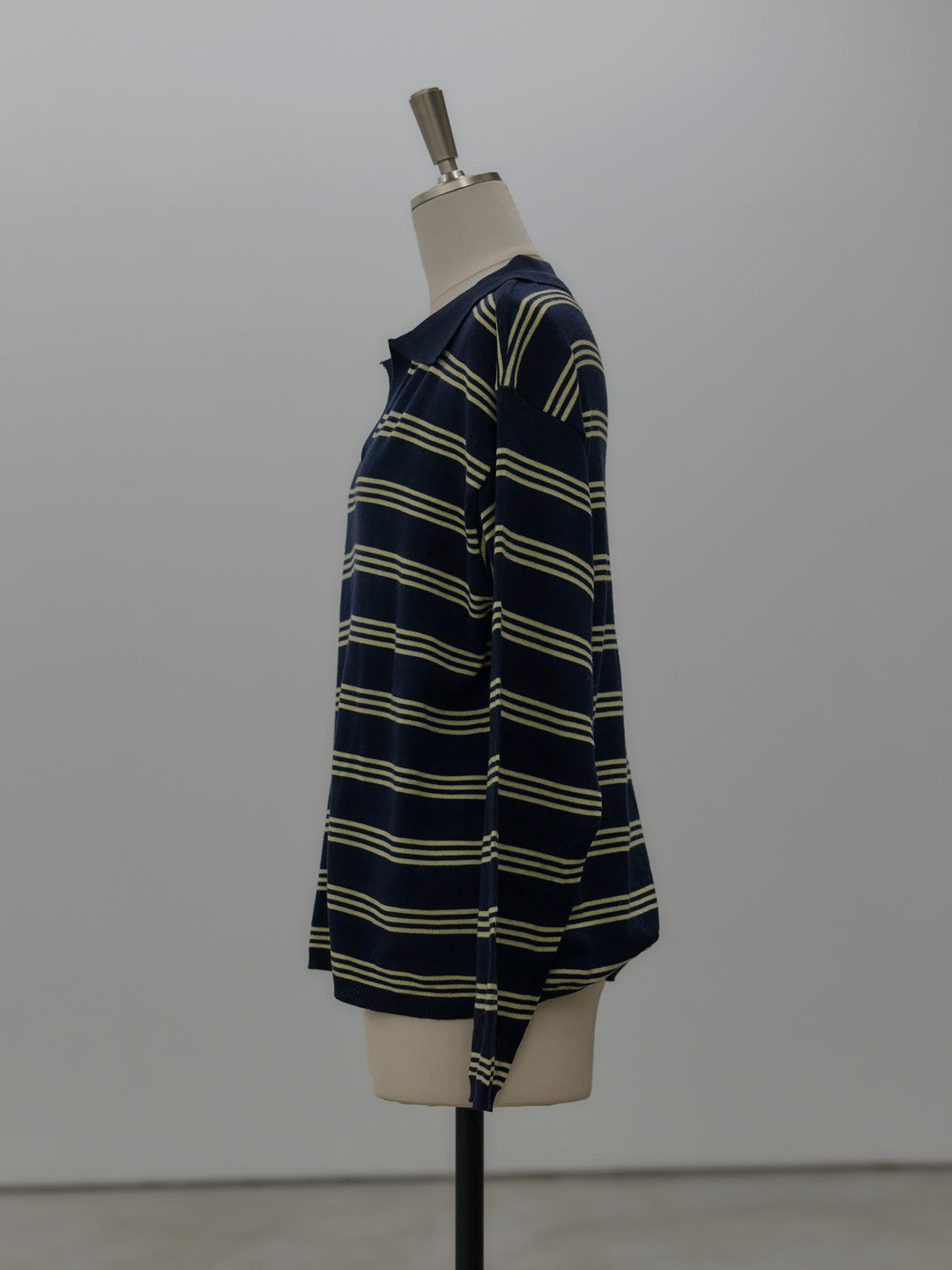 ボーダーポロ襟ニットプルオーバー