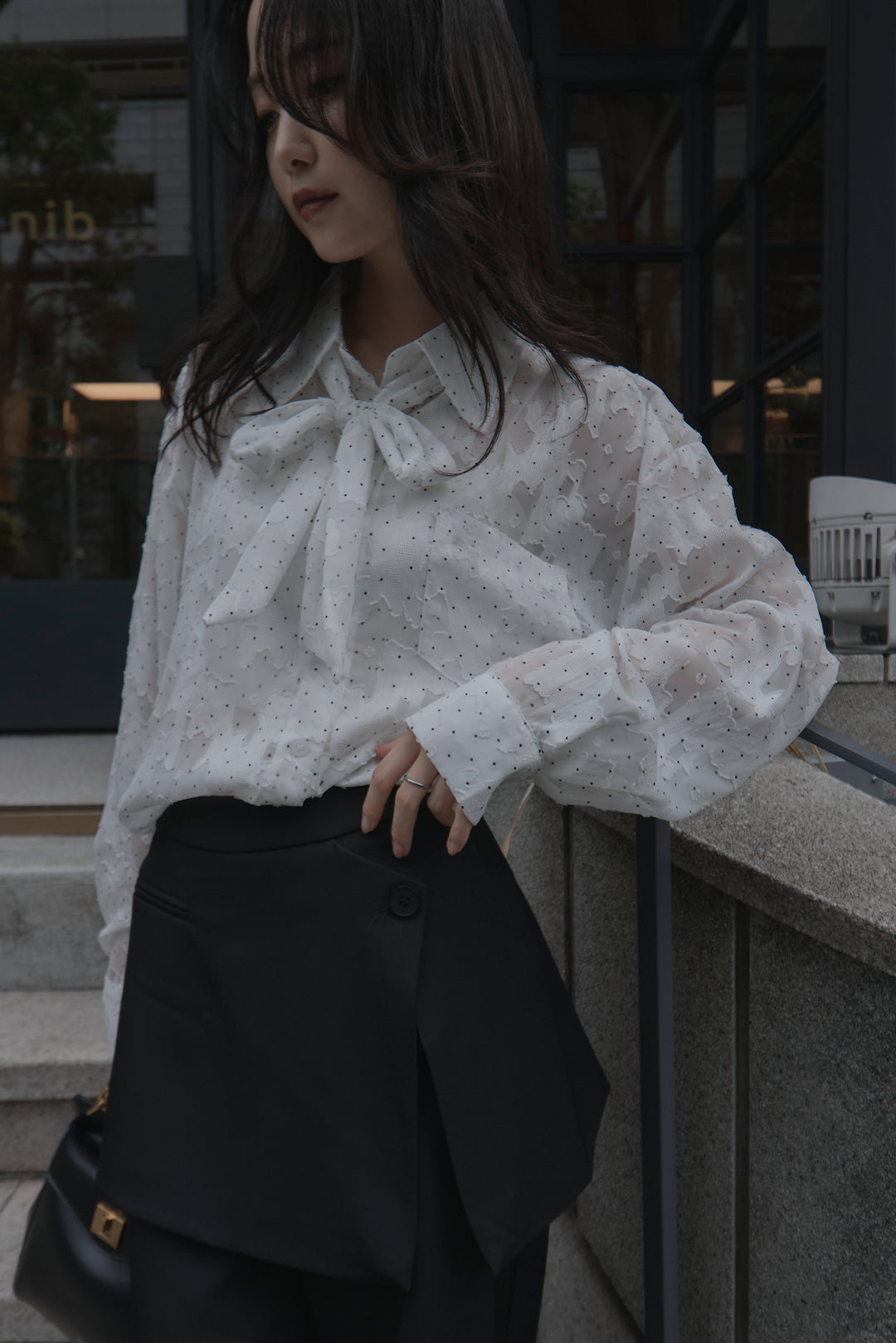 【SET】シアージャガードドットシャツ+ラップワイドパンツ(2set)