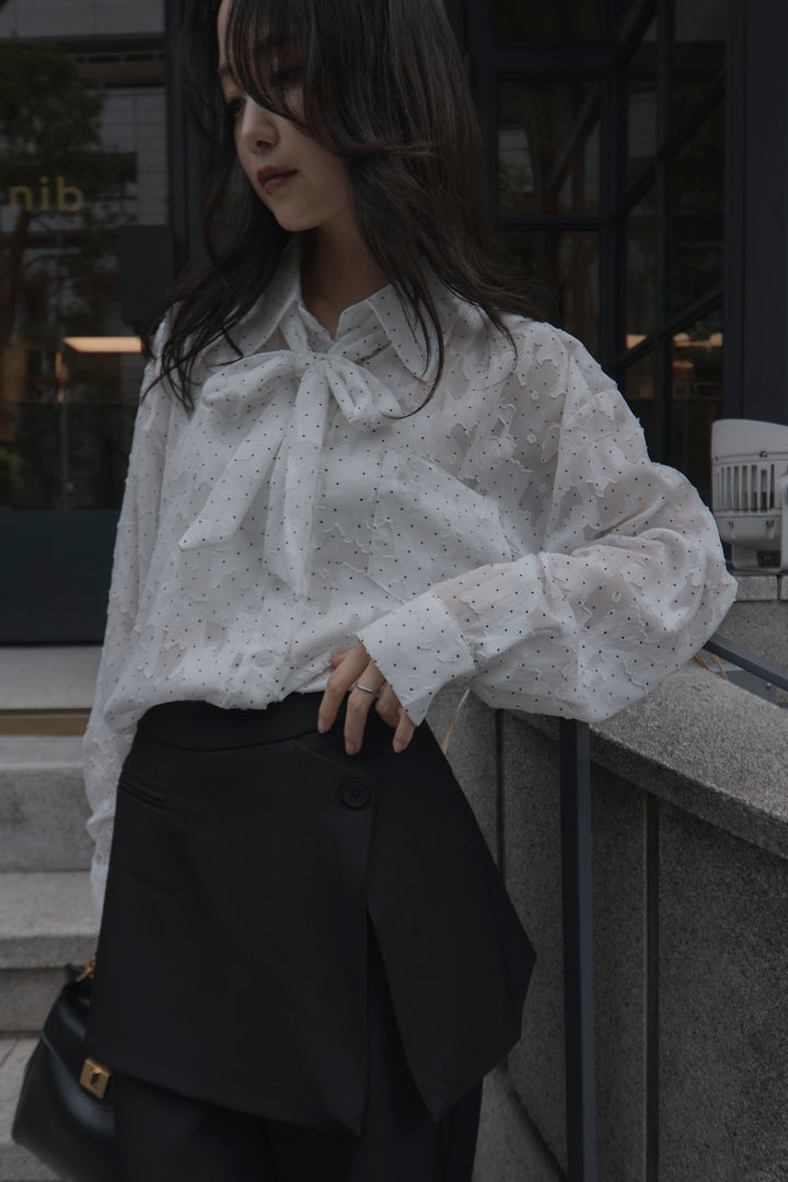 【SET】シアージャガードドットシャツ+ラップワイドパンツ(2set)