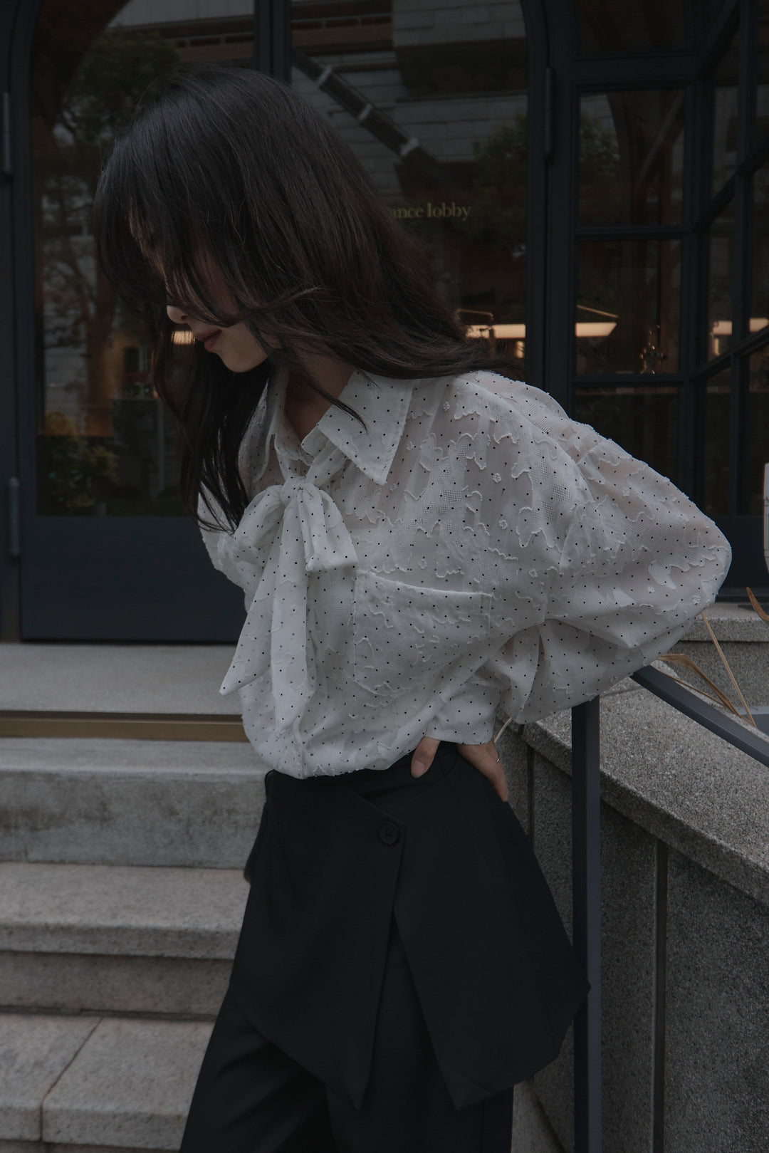 【SET】シアージャガードドットシャツ+ラップワイドパンツ(2set)