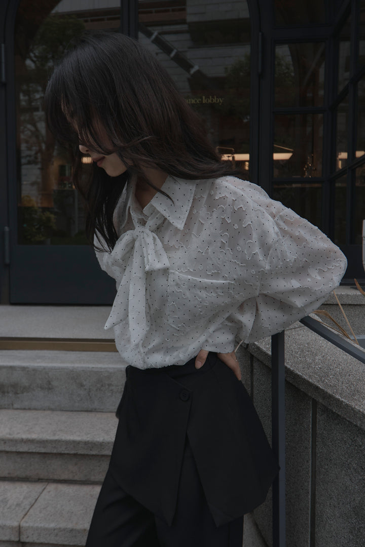 【SET】シアージャガードドットシャツ+ラップワイドパンツ(2set)