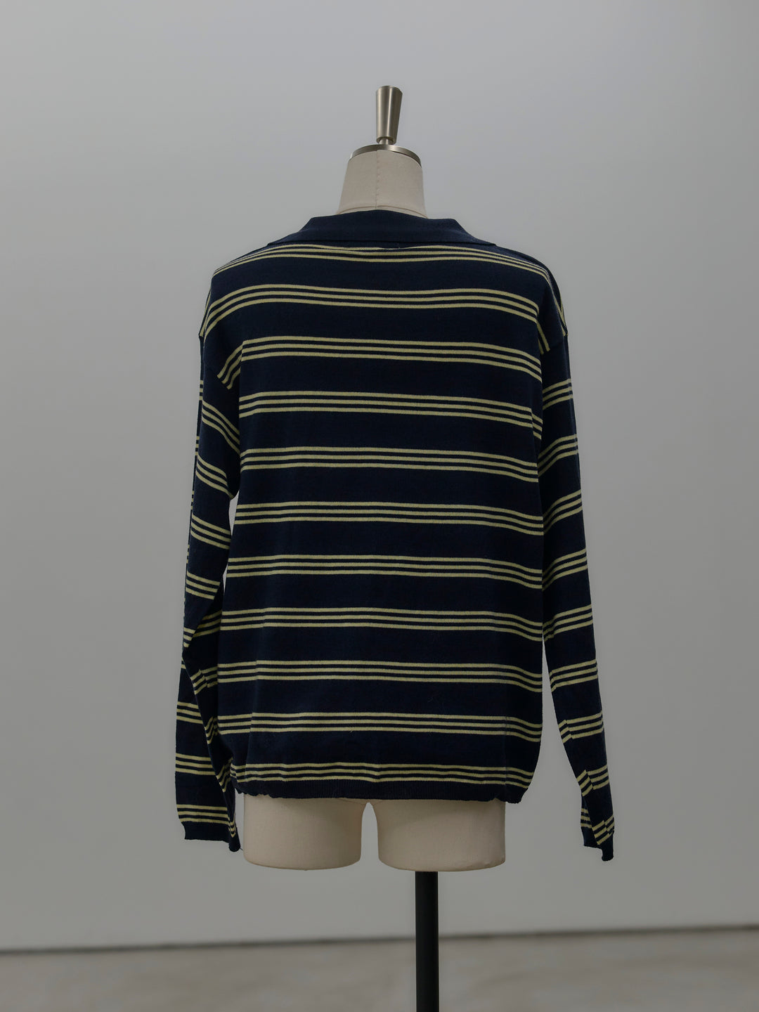 ボーダーポロ襟ニットプルオーバー