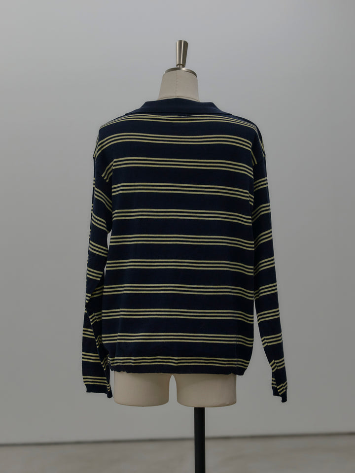 ボーダーポロ襟ニットプルオーバー