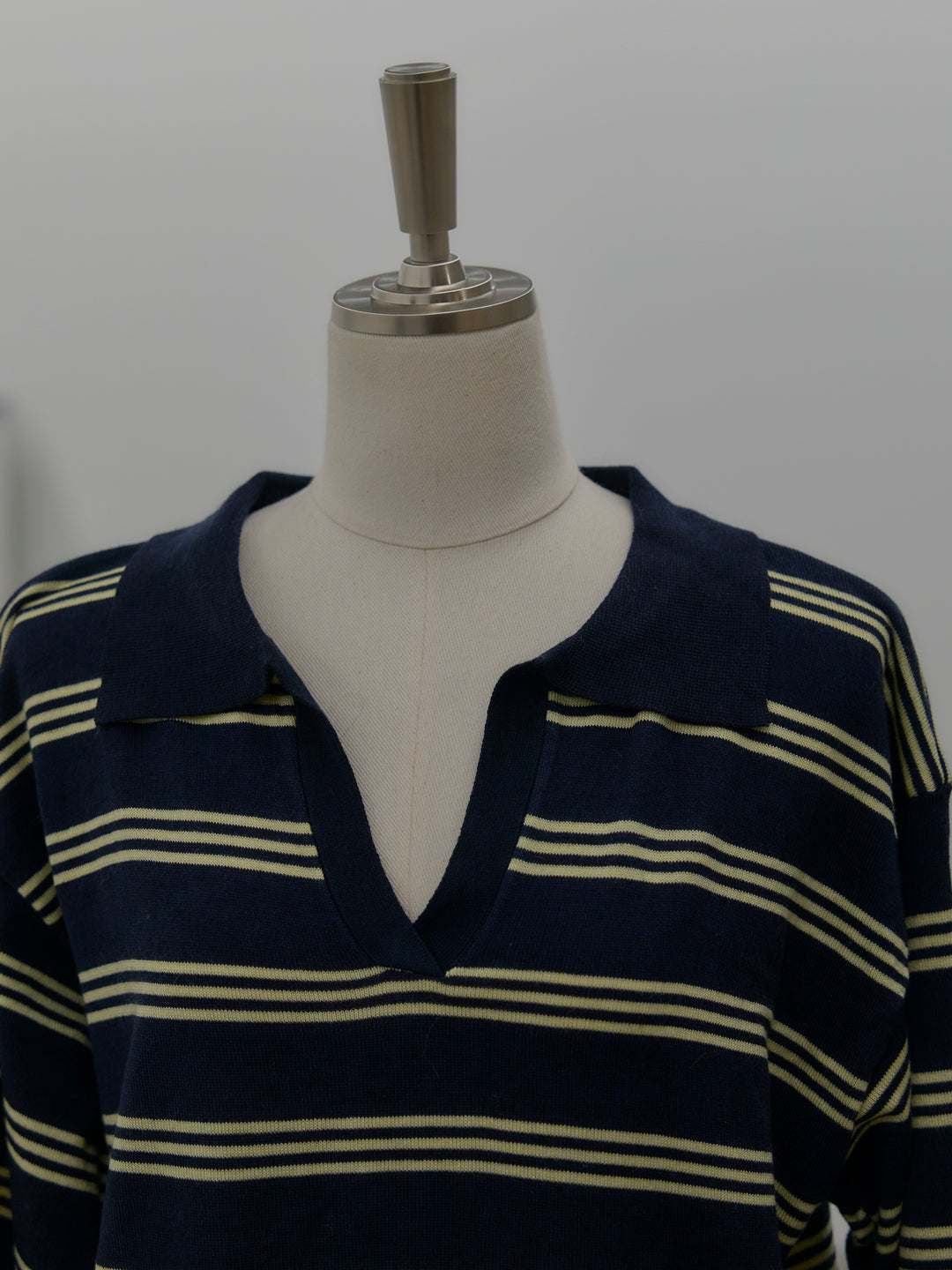 ボーダーポロ襟ニットプルオーバー