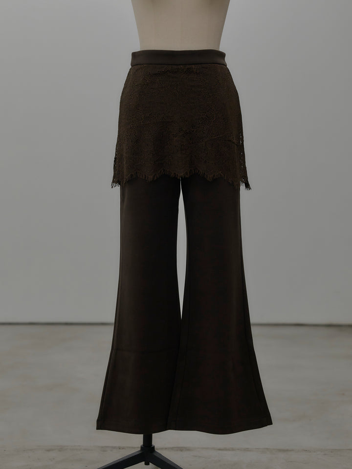 レースレイヤードセミフレアパンツ