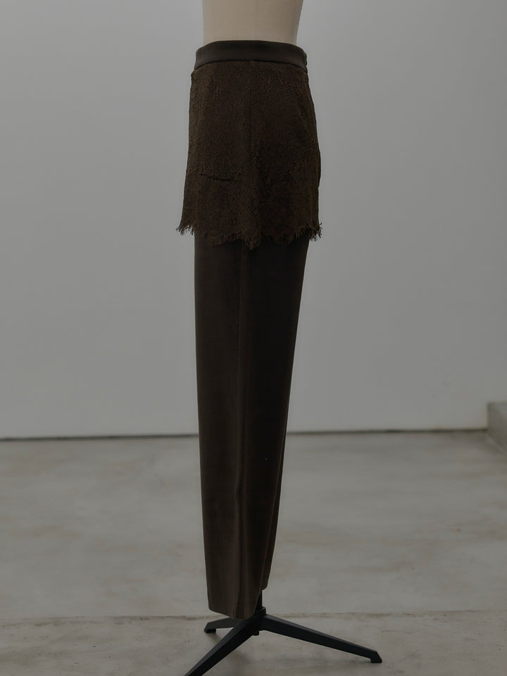 レースレイヤードセミフレアパンツ