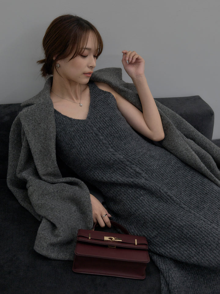 【SET】【Essential】オーバーサイズジャケットコート+リュクスリブニットロングドレス(2set)