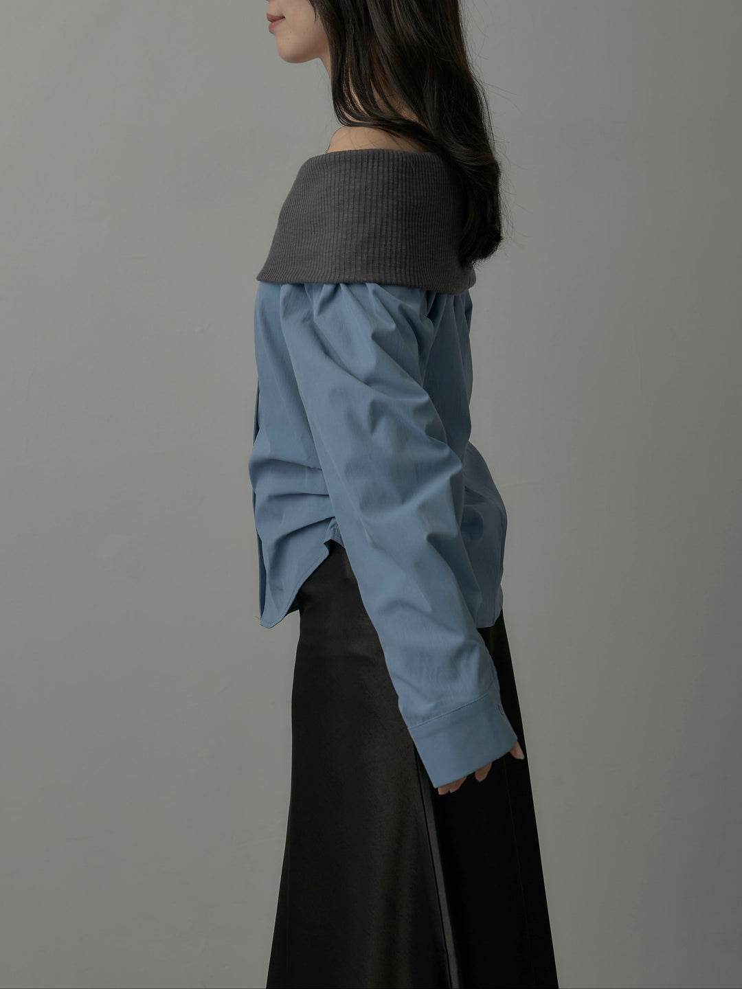 ニットシャツドッキングオフショルトップス