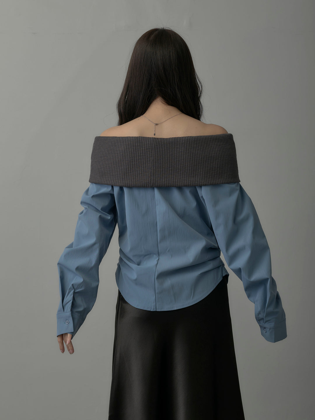 ニットシャツドッキングオフショルトップス