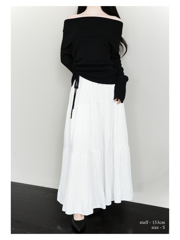 【Essential】Soft sheen tiered flare skirt