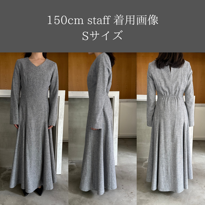 【Essential】2wayスリーブヘリンボーンフレアワンピース