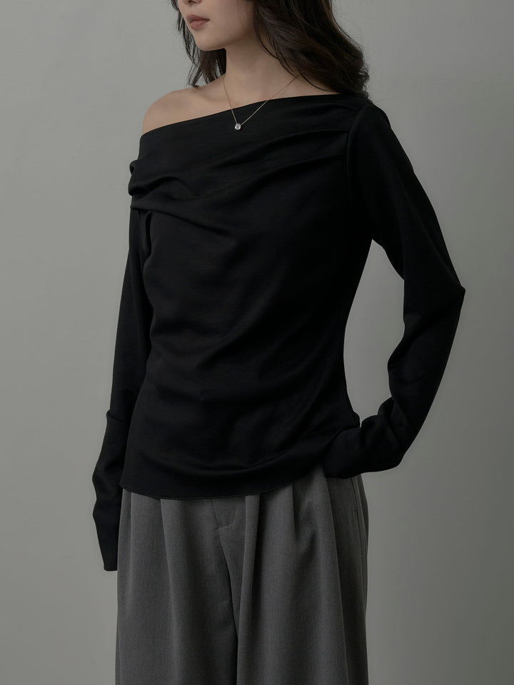 【Essential】2wayショルダードレープカットトップス