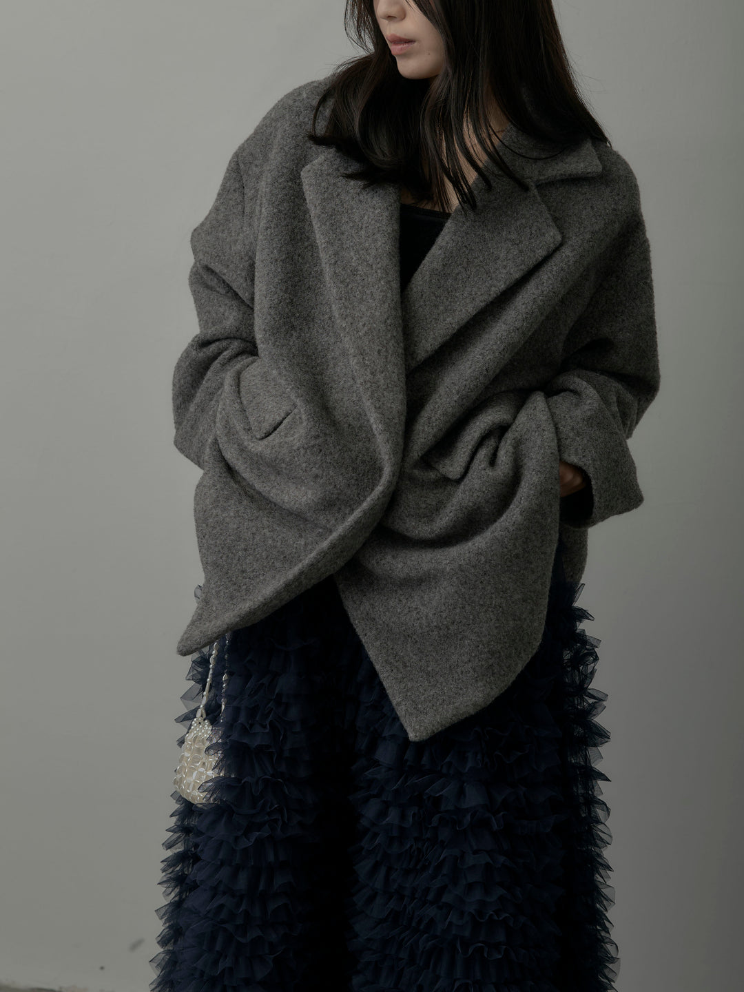 【SET】【Essential】オーバーサイズジャケットコート+ドラマチックフリルチュールスカート(2set)