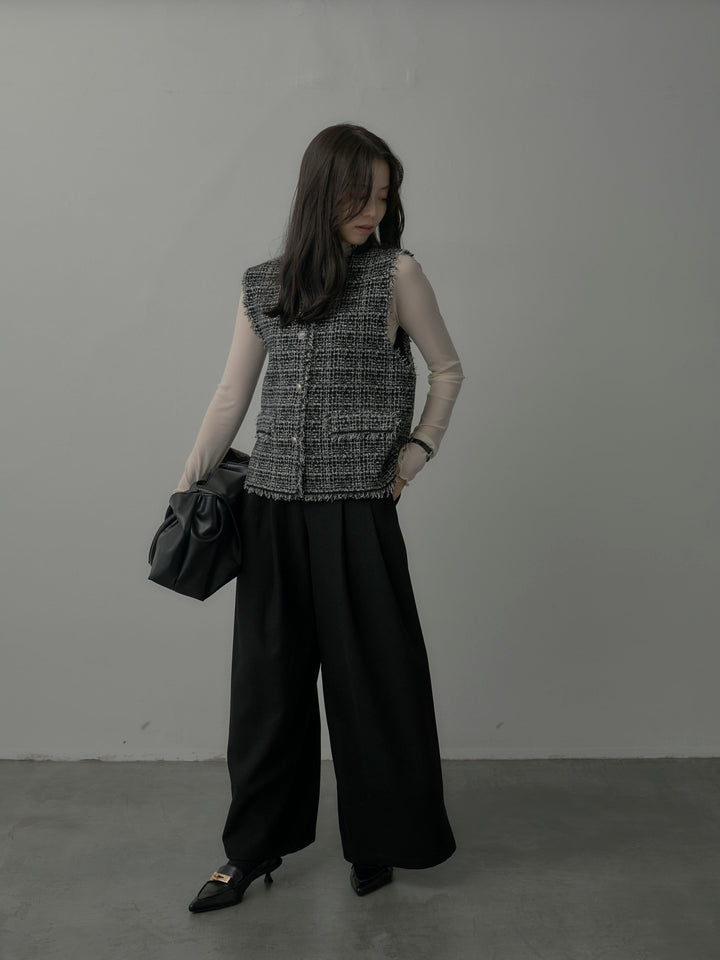 【ロープベルト付属】ウールタッチワイドパンツ