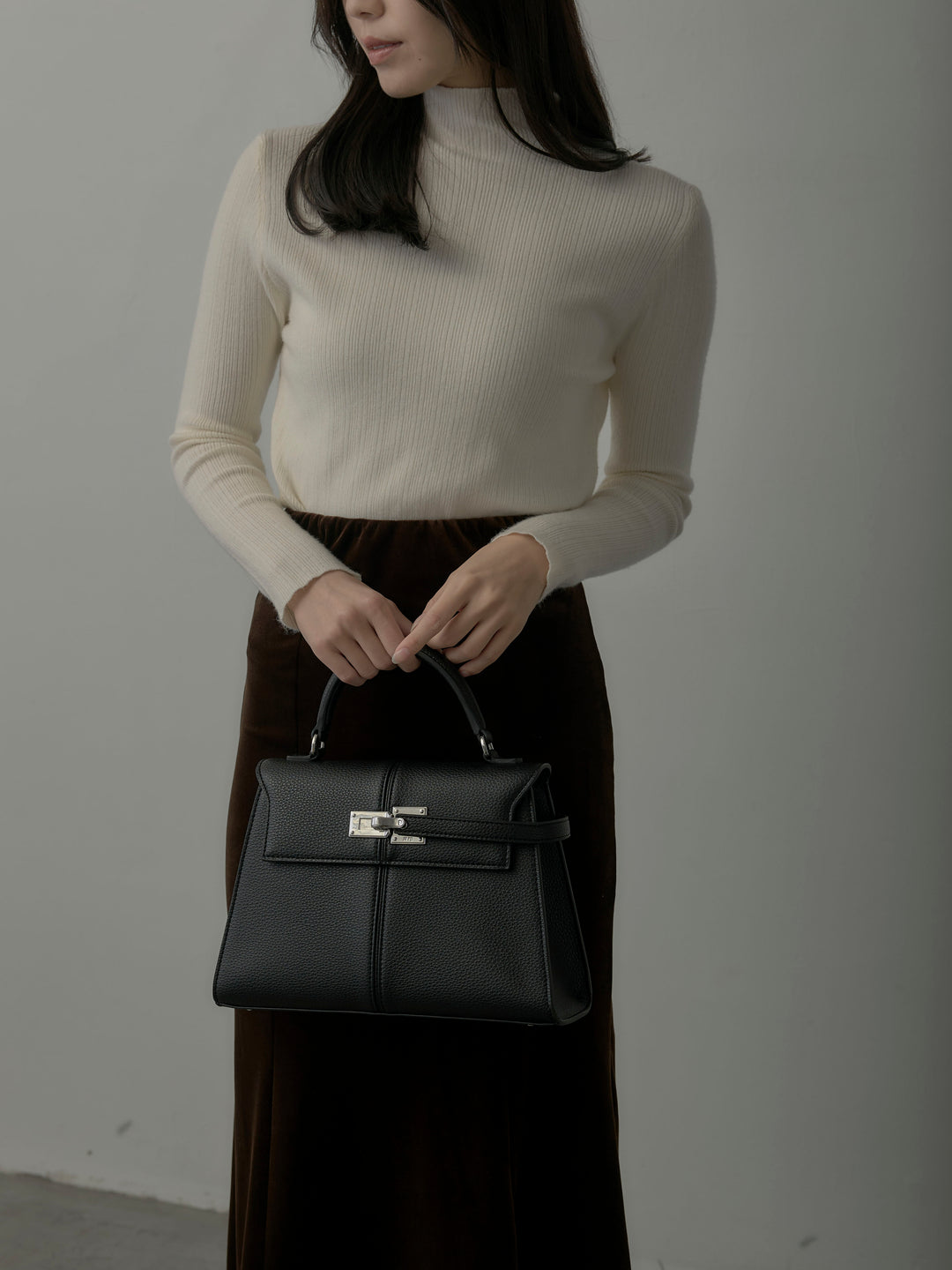 【SET】マフラー付き2WAYケープコート+リブニットタートルネック+ベロアマーメイドスカート(3set)