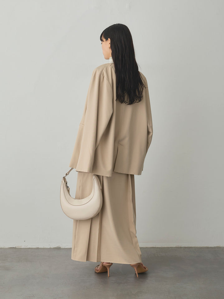 【SET】【Essential】フロントホックノーカラージャケット+メッシュベロアノースリーブトップス+【Essential】ベルト付きサイドタックスカート(3set)