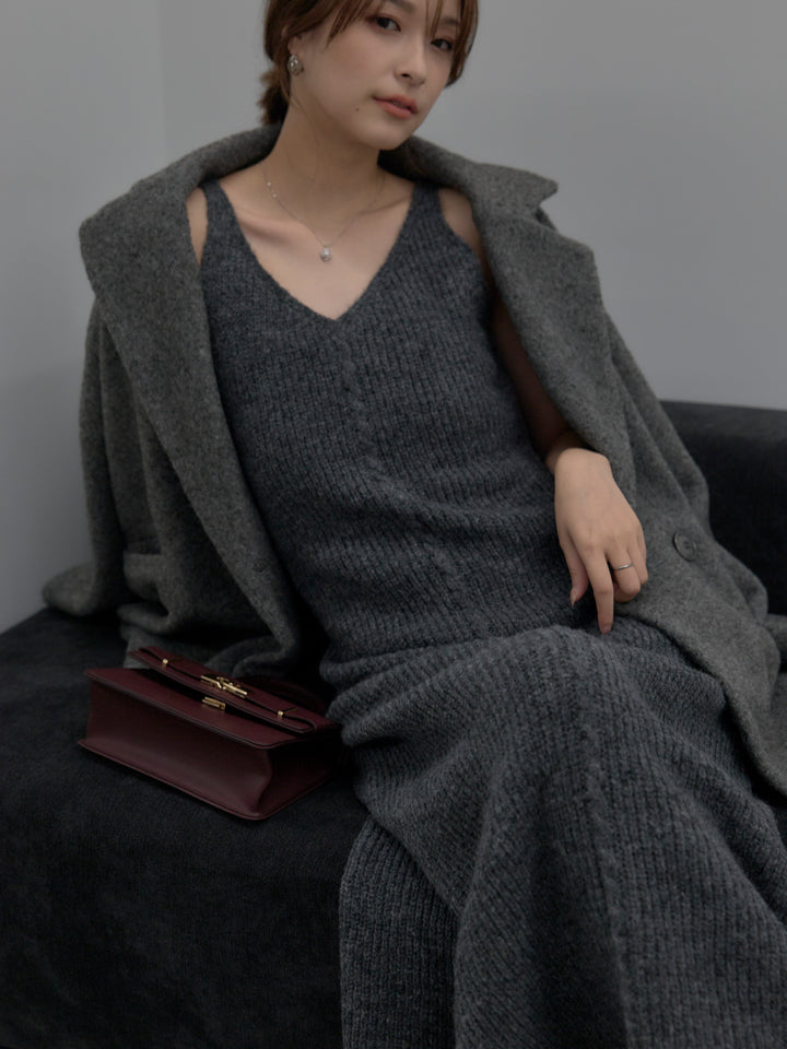 【SET】【Essential】オーバーサイズジャケットコート+リュクスリブニットロングドレス(2set)
