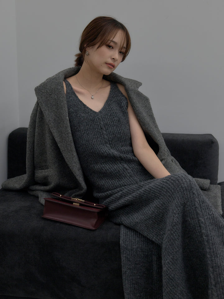 【SET】【Essential】オーバーサイズジャケットコート+リュクスリブニットロングドレス(2set)