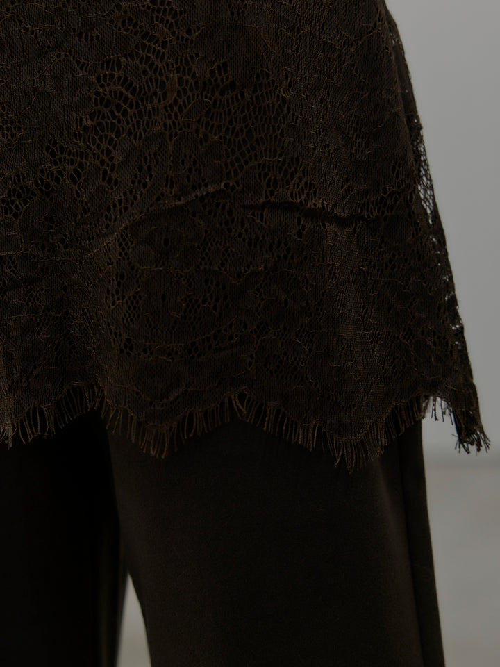 レースレイヤードセミフレアパンツ