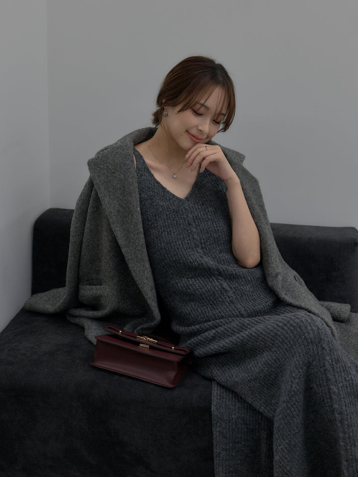 【SET】【Essential】オーバーサイズジャケットコート+リュクスリブニットロングドレス(2set)