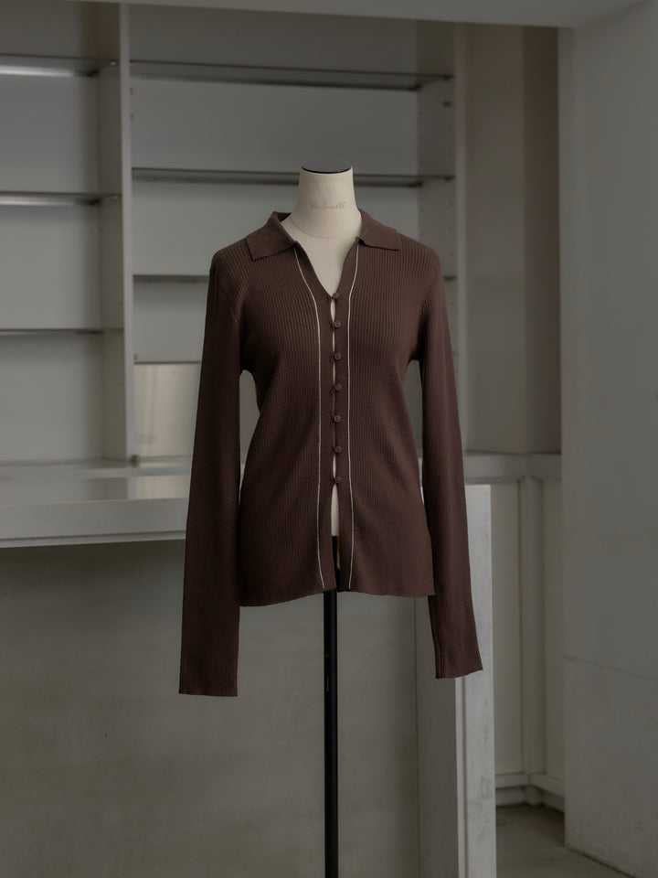 リブ配色ラインポロニットカーディガン