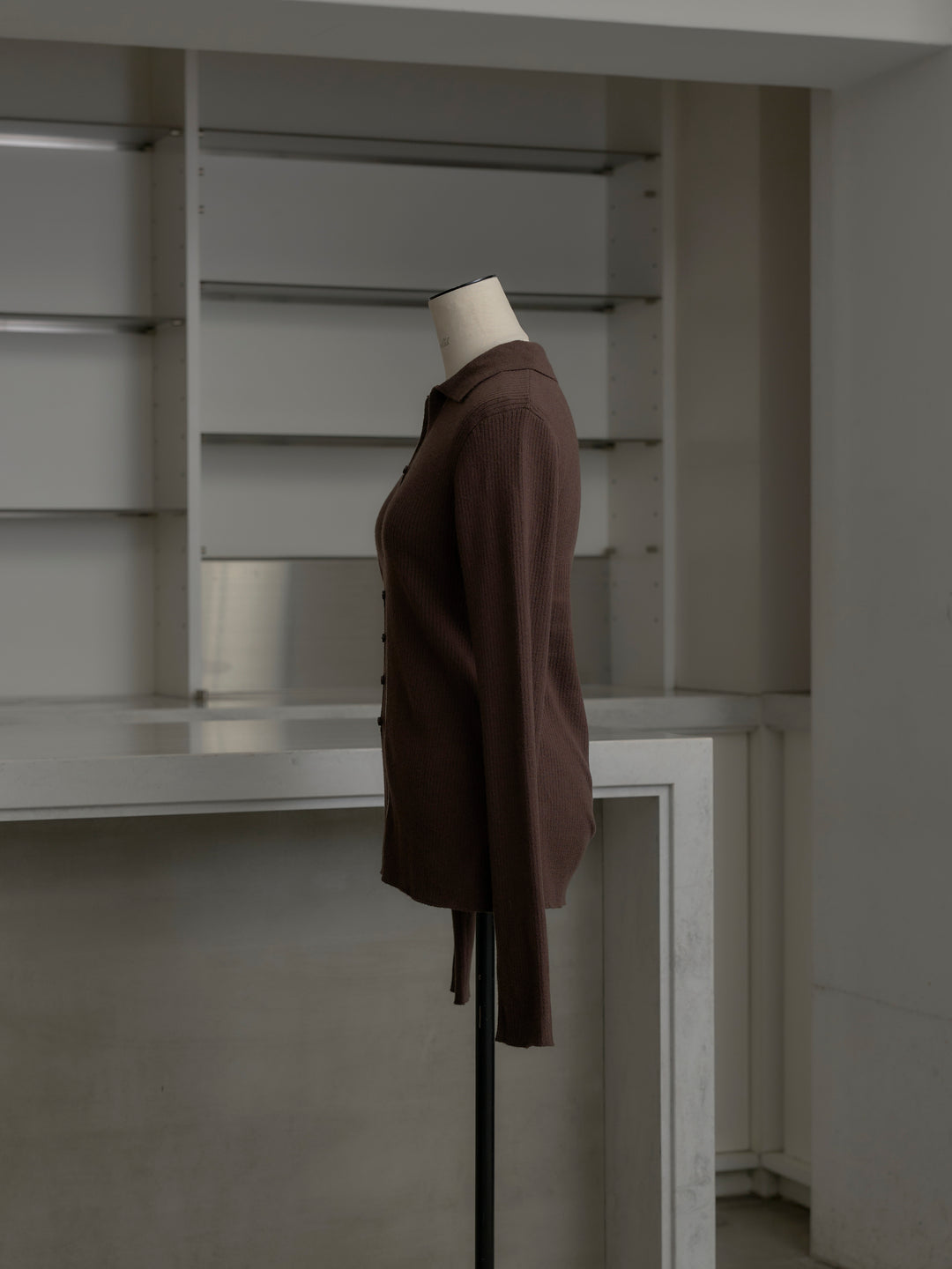 リブ配色ラインポロニットカーディガン