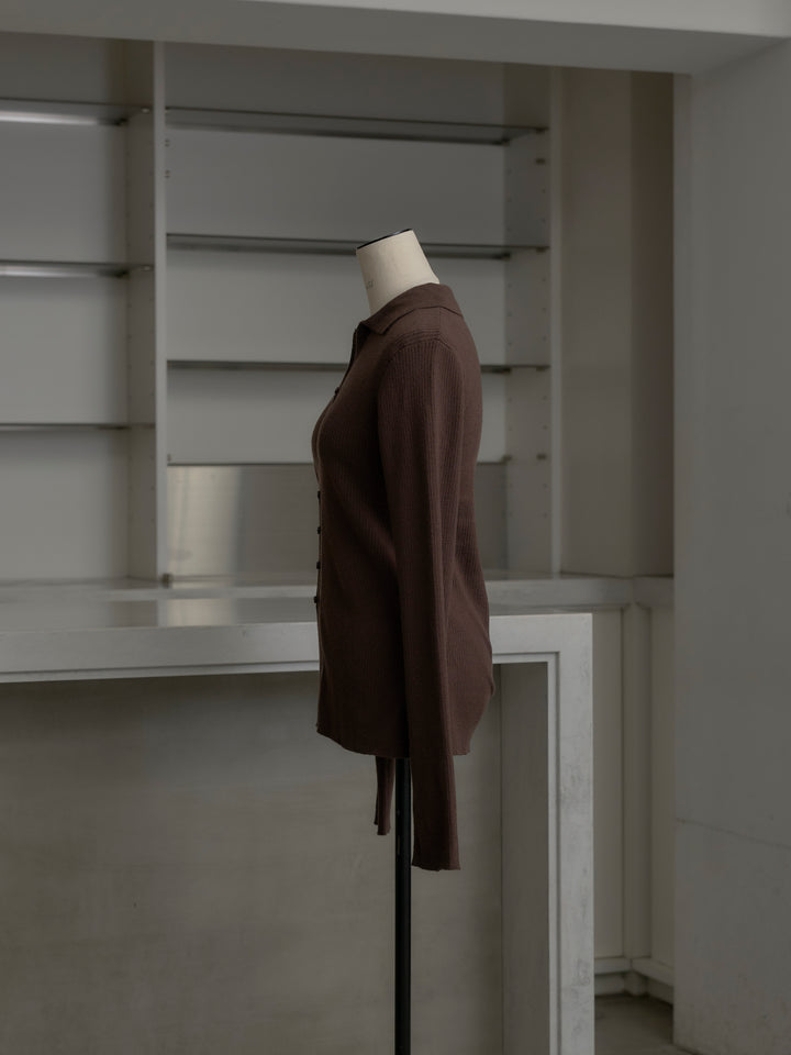 リブ配色ラインポロニットカーディガン