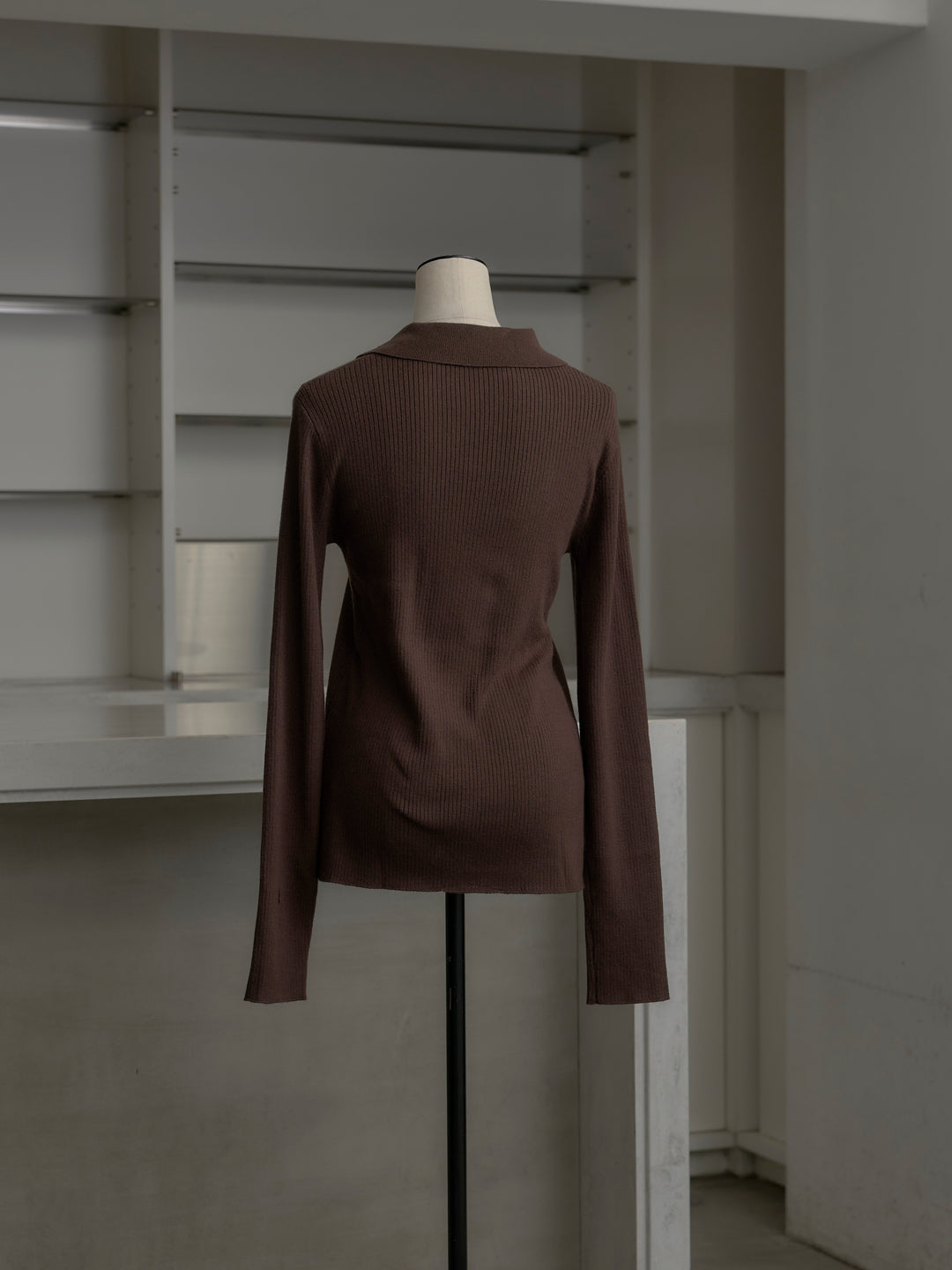 リブ配色ラインポロニットカーディガン