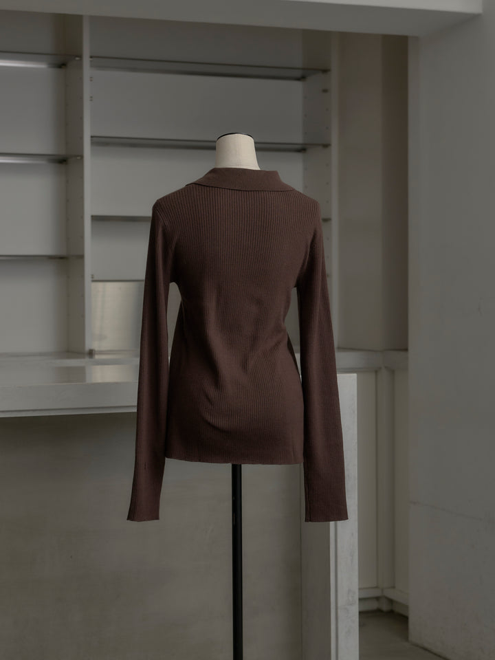 リブ配色ラインポロニットカーディガン