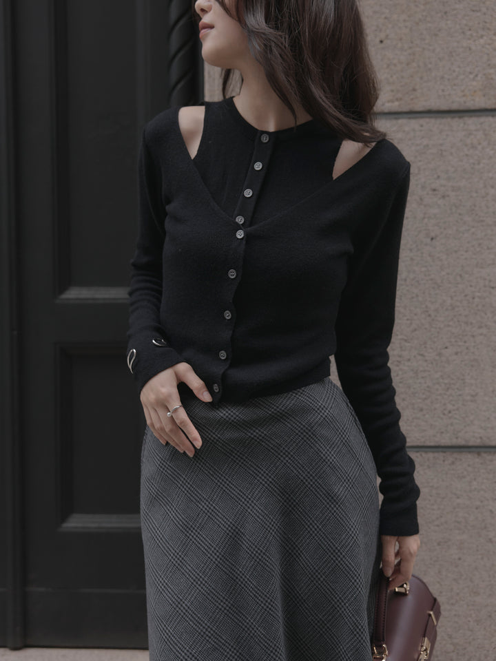 [予約]レイヤードデザインニットトップス