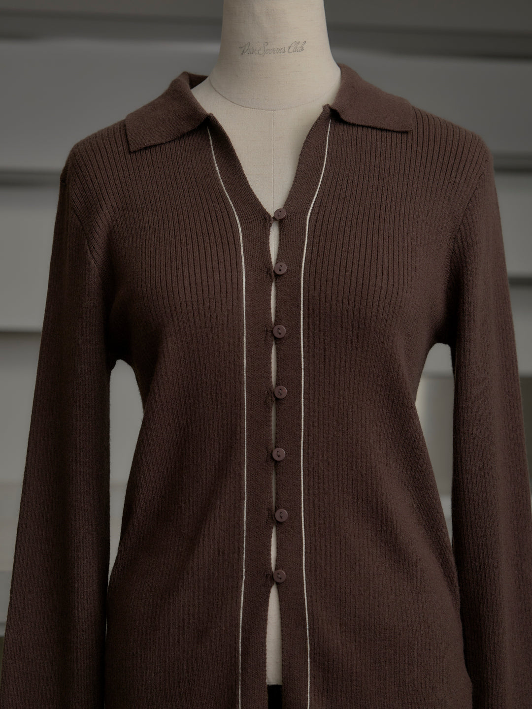 リブ配色ラインポロニットカーディガン