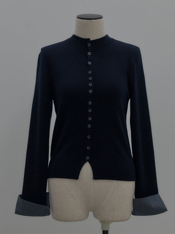 異素材ドッキングデザインボタンニットトップス