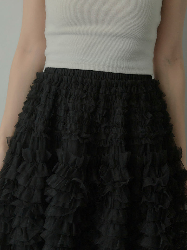 ドラマチックフリルチュールスカート