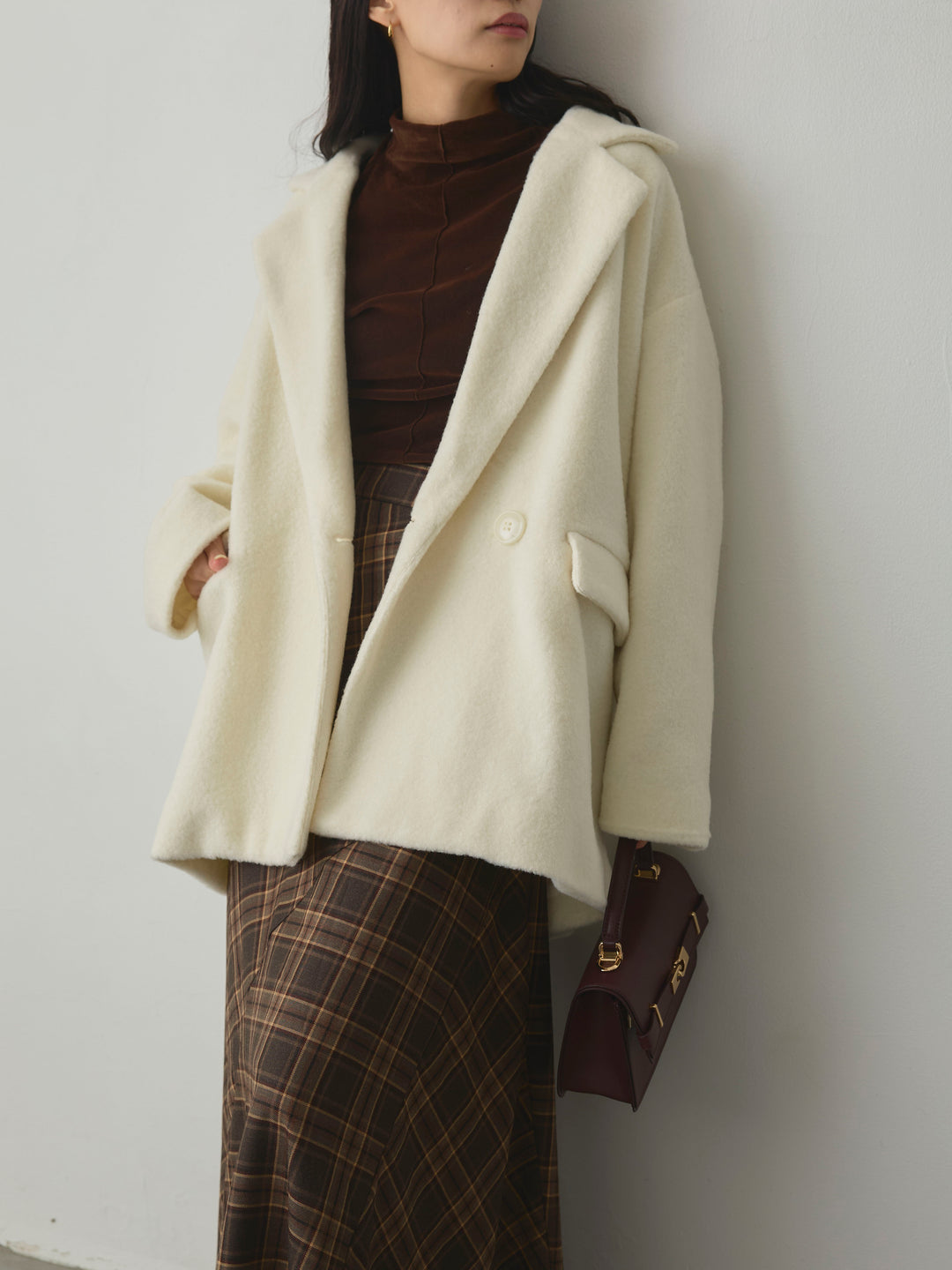 【SET】【Essential】オーバーサイズジャケットコート+クラシカルチェックパネルスカート(2set)