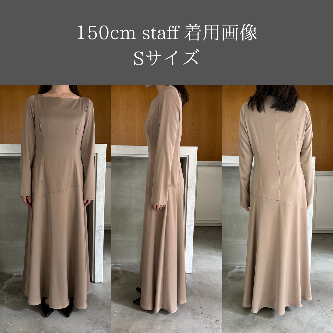 【Essential】ハートネックロングスリーブサテンワンピース