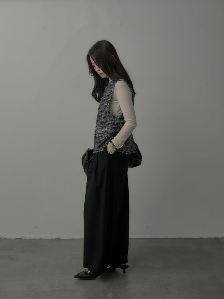 【ロープベルト付属】ウールタッチワイドパンツ