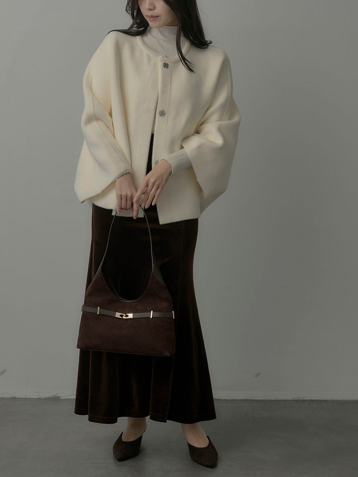 【SET】マフラー付き2WAYケープコート+リブニットタートルネック+ベロアマーメイドスカート(3set)