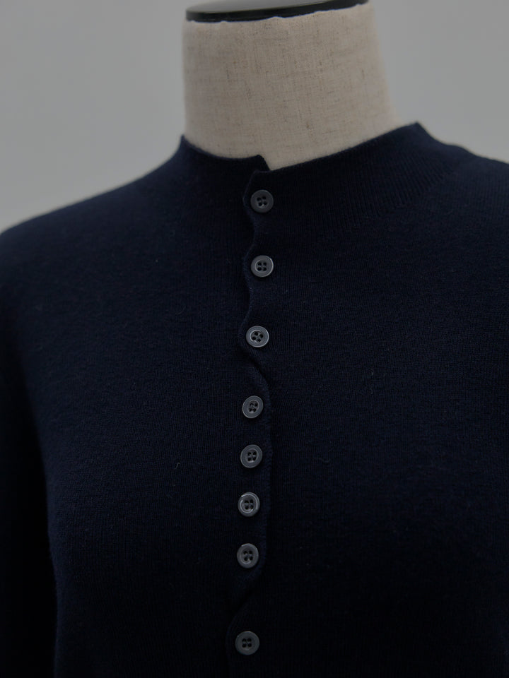 異素材ドッキングデザインボタンニットトップス