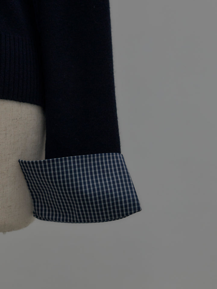 異素材ドッキングデザインボタンニットトップス