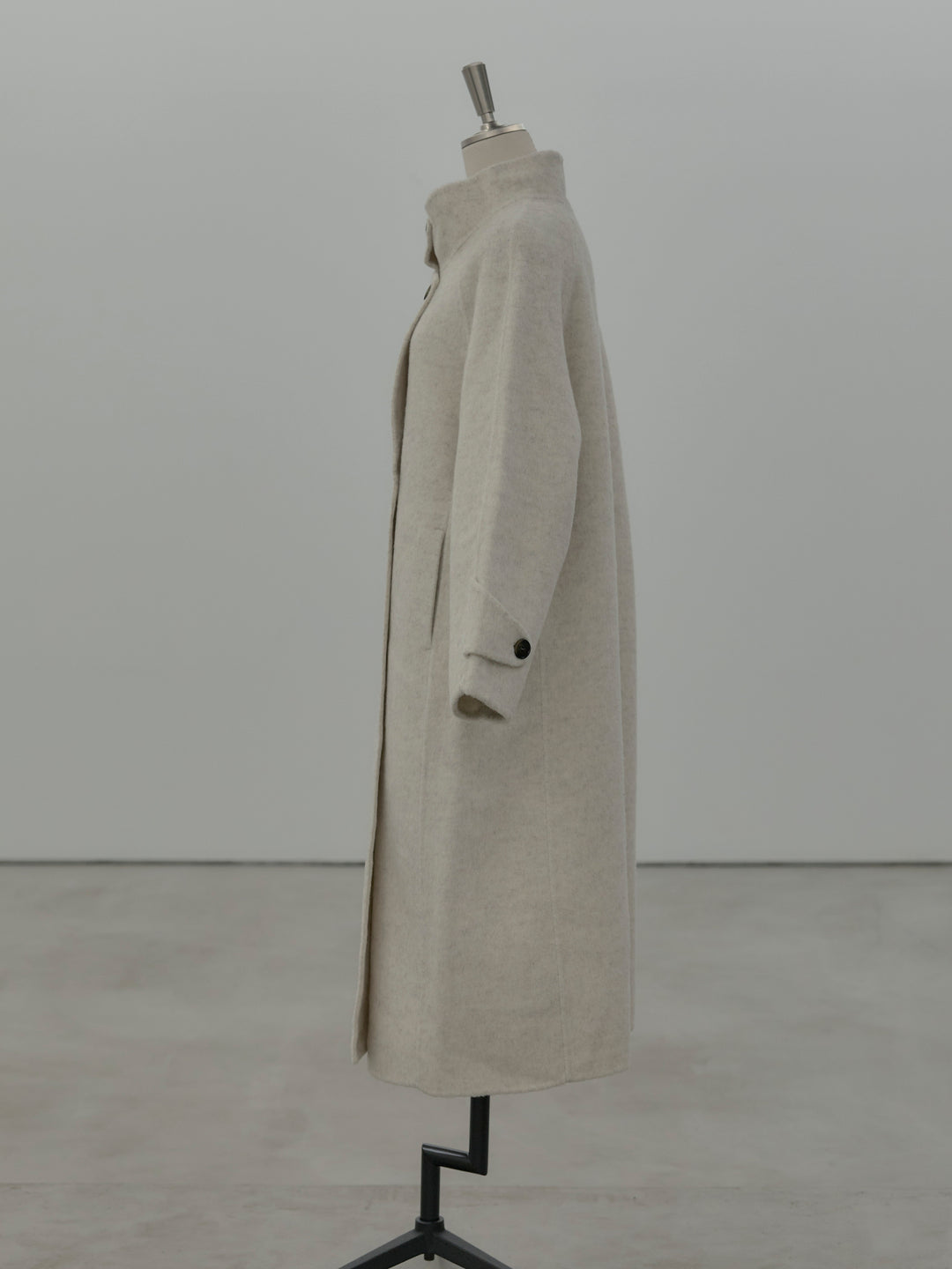 スタンドカラー起毛ウールタッチロングコート